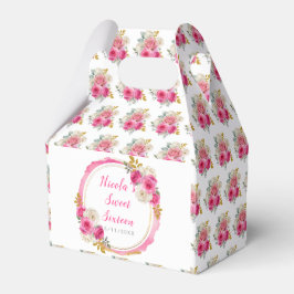 Caixinha De Lembrancinhas Flores Elegantes Douradas e Rosa Quentes Doce Deze