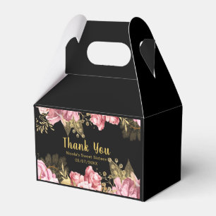 Caixinha De Lembrancinhas Flores Elegantes Rosa e Dourado Sweet Sixteen 