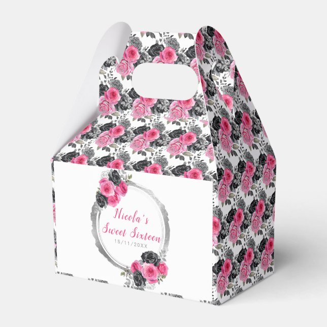 Caixinha De Lembrancinhas Flores Elegantes Roxas e Prateadas Doce Dezesseis (Frente)