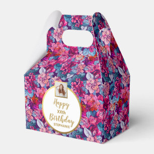 Caixinha De Lembrancinhas Flores Rosa bonito, Foto Personalizada, Feliz Aniv