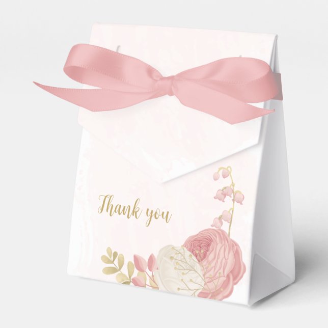 Caixinha De Lembrancinhas flores rosa e branco dourado botânico (Frente)