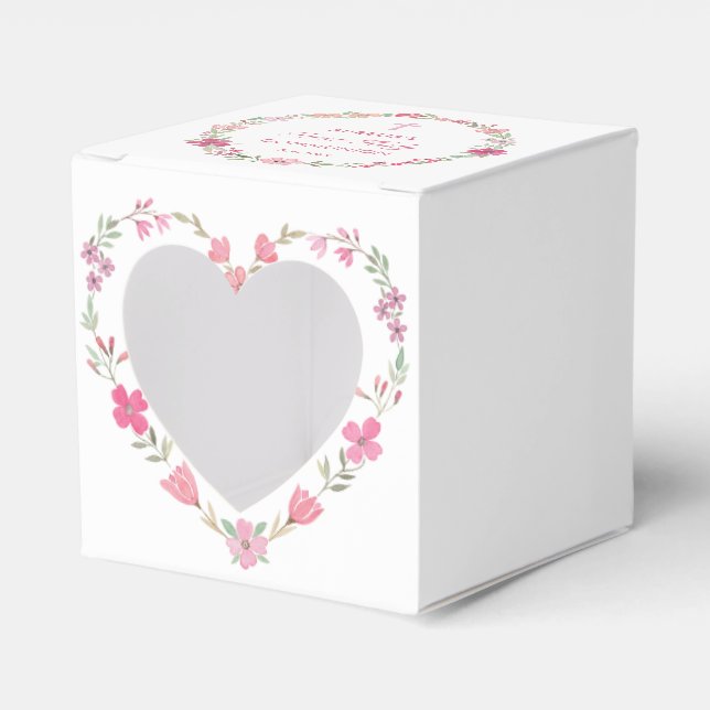 Caixinha De Lembrancinhas Flores Rosa Primeiro Coração de Comunhão (Frente)