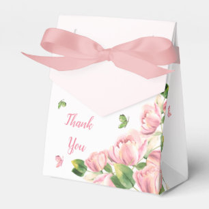 Caixinha De Lembrancinhas flores rosa quente folhas verdes borboletas casame