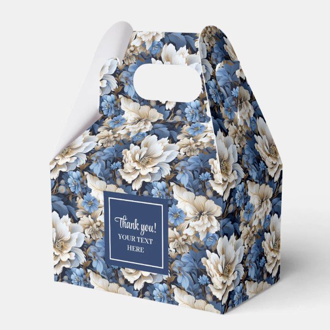 Caixinha De Lembrancinhas Flores Sofisticadas Azul-Marinho Favor Personaliza (Sophisticated Navy Blue Flowers Personalized Favor Box)