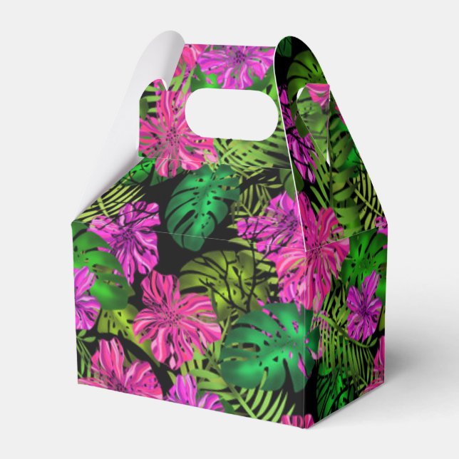 Caixinha De Lembrancinhas Flores tropicais e plantas a preto (Frente)