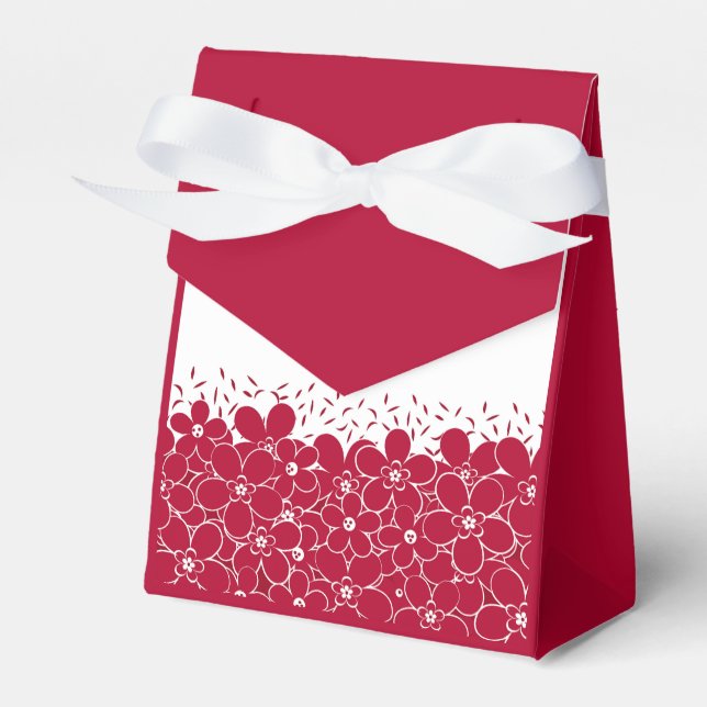 Caixinha De Lembrancinhas Flores vermelhas margaridas sobre fundo branco (Frente)