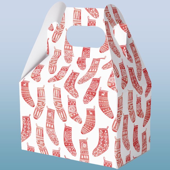 Caixinha De Lembrancinhas Florestas Nórdicas Natal Escandinavo White (Nordic Scandinavian red and white stockings gift box)