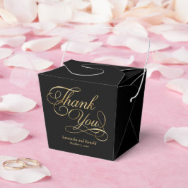 Caixinha De Lembrancinhas Foil Preta e Ouro Obrigado Casamento de Caligrafia