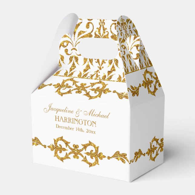 Caixinha De Lembrancinhas Folha Damask Art Nouveau Dor de Recepção de Glitte (Verso)