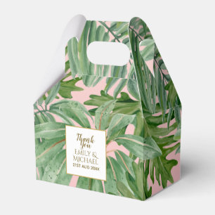 Caixinha De Lembrancinhas Folha de Palmeira Tropical Rosa Verde Dourado Pers
