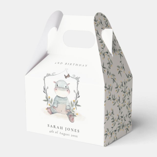 Caixinha De Lembrancinhas Folhagem de Hippo, Bebê Amarelo-Bonito, Qualquer I (Frente)