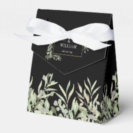 Caixinha De Lembrancinhas Folhagem Verde Elegante Casamento Preto Dourado