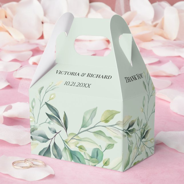 Caixinha De Lembrancinhas Folhas de Eucalipto Verde Moderno Aquarela (Casamento)