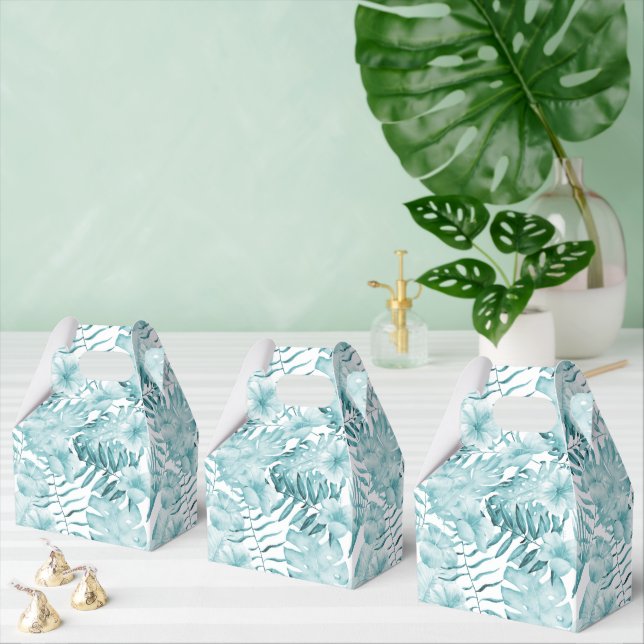 Caixinha De Lembrancinhas Folhas Florais Aqua Azul Tropical (Múltiplo)