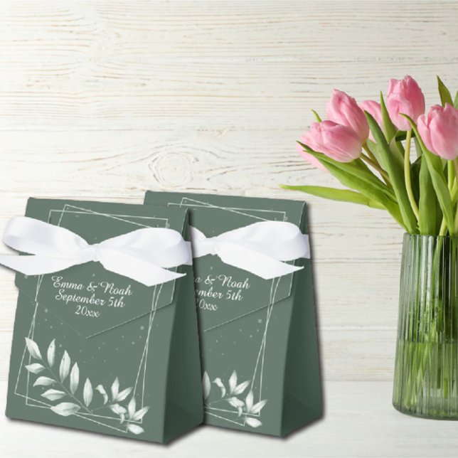 Caixinha De Lembrancinhas Folhas Verdes Românticas Elegantes Desbotadas (Criador carregado)