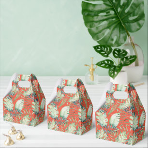 Caixinha De Lembrancinhas Folhas Verdes Tropicais Laranja Aloha