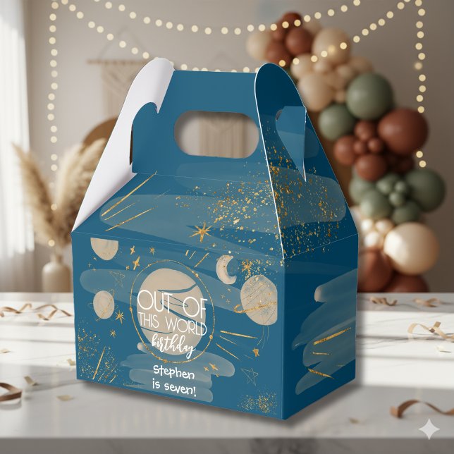 Caixinha De Lembrancinhas Fora deste aniversário do espaço mundial (Criador carregado)