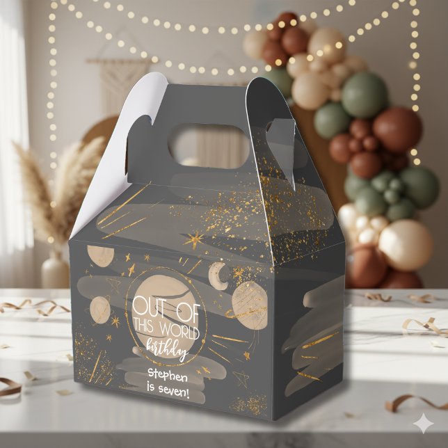 Caixinha De Lembrancinhas Fora deste aniversário do espaço mundial (Criador carregado)