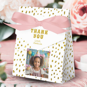 Caixinha De Lembrancinhas Foto da Dourada Faux Glitter Birthday Girl Obrigad