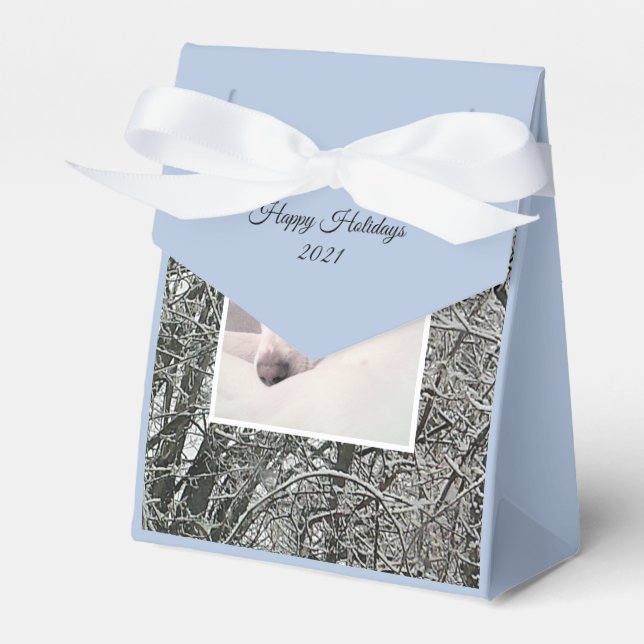 Caixinha De Lembrancinhas Foto de Cachorro Branco Bonito Cachorro Inverno Di (Frente)