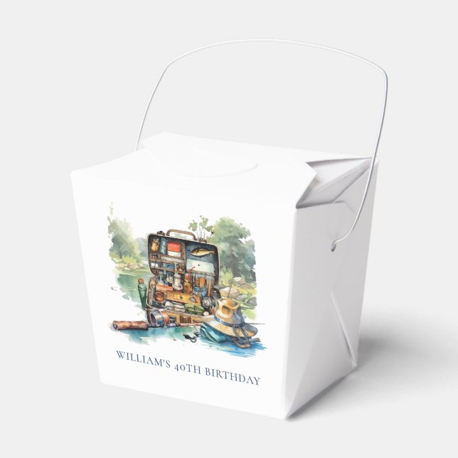 Caixinha De Lembrancinhas Foto Personalizada de Aniversário de Pesca Adulta (Frente)