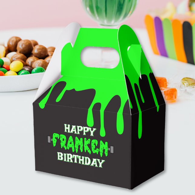 Caixinha De Lembrancinhas Frankenstein Happy Birthday Halloween Verde Slime (Frankenstein Happy Birthday Halloween Green Slime Favor Box)