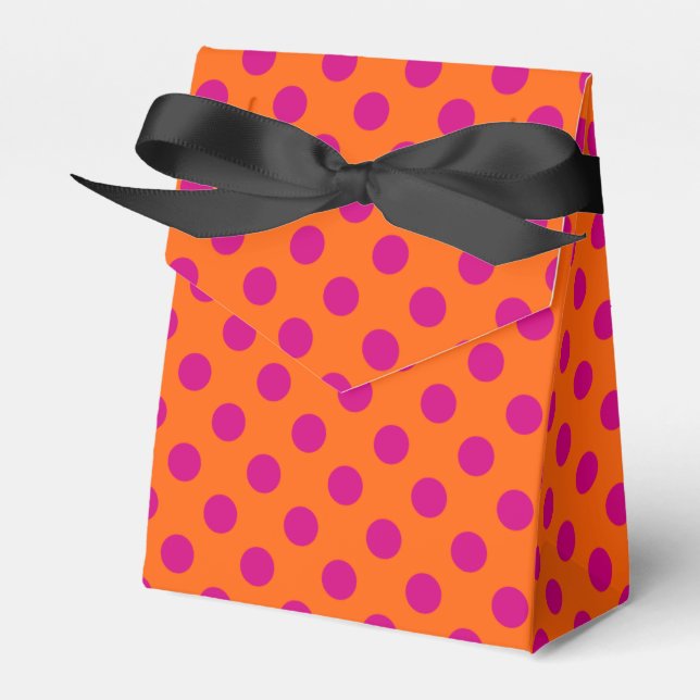 Caixinha De Lembrancinhas Fuchsia bolinhas em laranja (Frente)