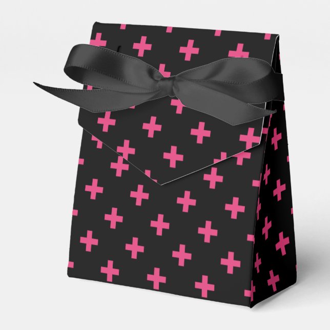 Caixinha De Lembrancinhas Fuchsia polka cruza a preto (Frente)