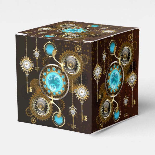 Caixinha De Lembrancinhas Fundo Rusty Steampunk com Lentes Turquesa (Frente)