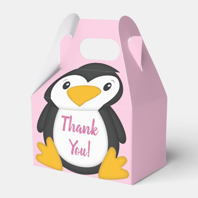 Caixinha De Lembrancinhas Garota Rosa Chá de fraldas Pinguim (Frente)
