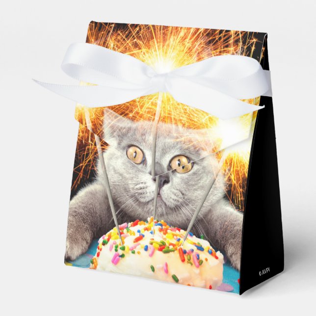 Caixinha De Lembrancinhas Gato com Cupcake Sparkler (Frente)