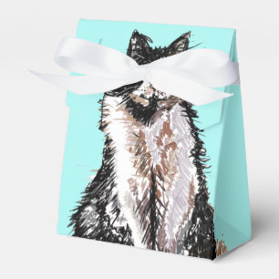Caixinha De Lembrancinhas Gato Tuxedo Preto Branco Aniversário Turquesa