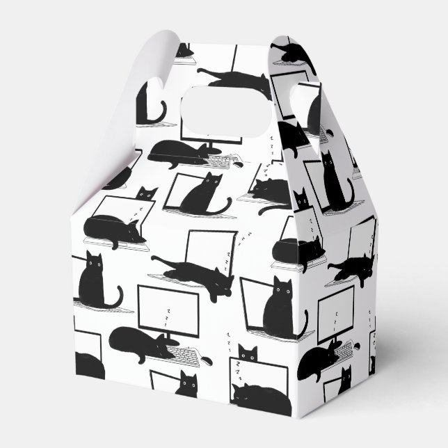 Caixinha De Lembrancinhas Gatos Pretos Sentados no Padrão de Laptop (Frente)