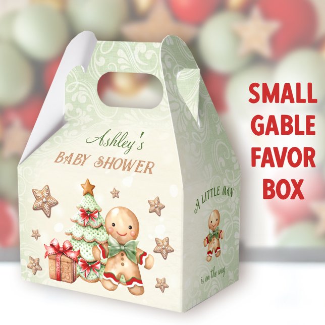 Caixinha De Lembrancinhas Gingerbird Man Green Christmas Chá de fraldas Gabl (Gingerbread Man Small Gable Favor Boxes - You can choose from 3 sizes of these gable favor boxes)