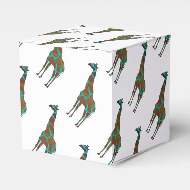 Caixinha De Lembrancinhas Giraffe Brown e Teal Impressão (Frente)