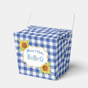 Caixinha De Lembrancinhas Girassóis Country Xadrez Gingham Azul BabyQ Churra