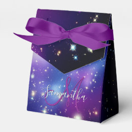 Caixinha De Lembrancinhas Girly Roxo Galáxia Monograma Celestial