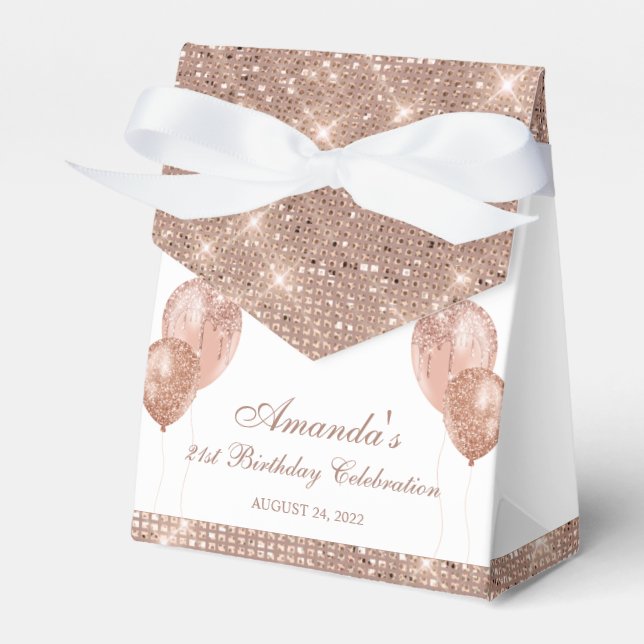 Caixinha De Lembrancinhas Glam Branco e Dourado Rosa Personalizável (Frente)