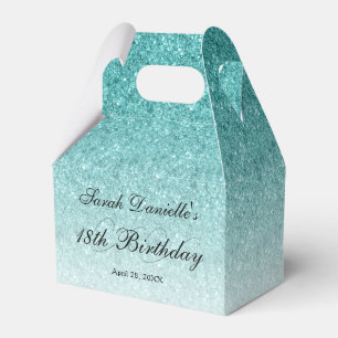 Caixinha De Lembrancinhas Glam Glitter Azul Água Personalizado