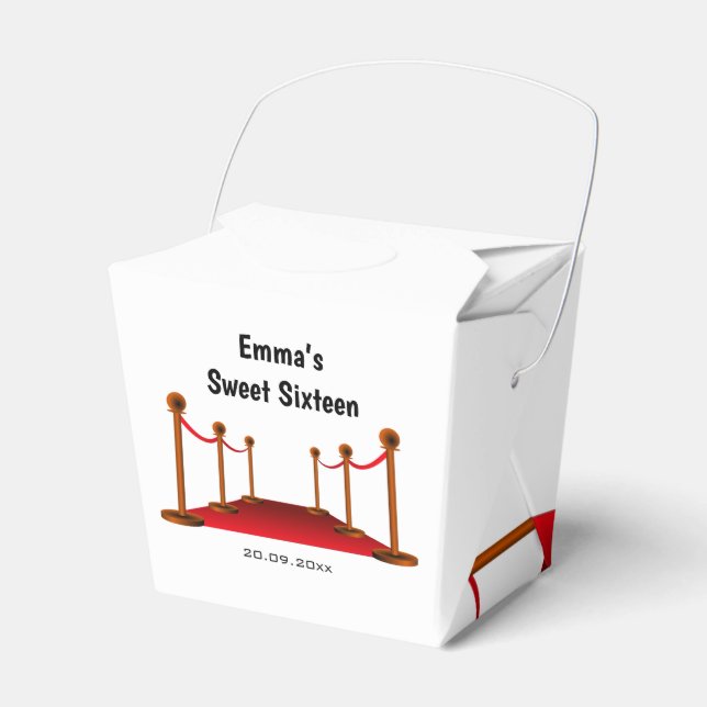 Caixinha De Lembrancinhas Glam Hollywood White e Red Carpet Sweet 16th (Frente)