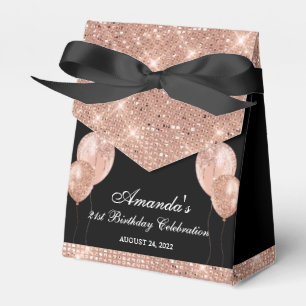 Caixinha De Lembrancinhas Glam Preto e Dourado Rosa Personalizável