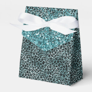 Caixinha De Lembrancinhas Glam Turquoise Azul-Teal Leopardo - Impressão Lí