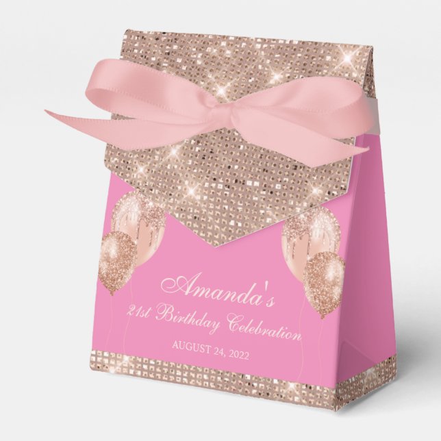 Caixinha De Lembrancinhas Glamour Personalizável Esmeralda Rosa e Dourado Ro (Frente)
