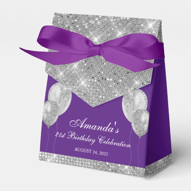 Caixinha De Lembrancinhas Glamour Personalizável Roxo e Prata (Frente)