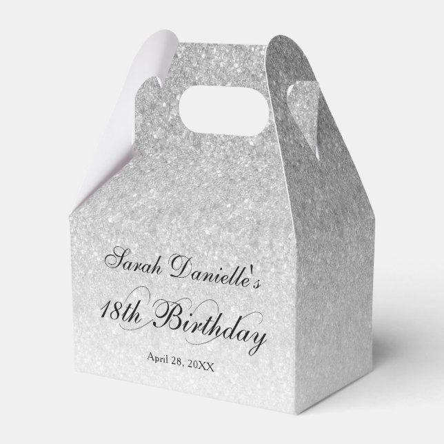 Caixinha De Lembrancinhas Glamour Prata Personalizado com Glitter (Frente)