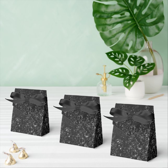 Caixinha De Lembrancinhas Glimmery Onyx Grunge | Silvery Black Glam Damask (Múltiplo)