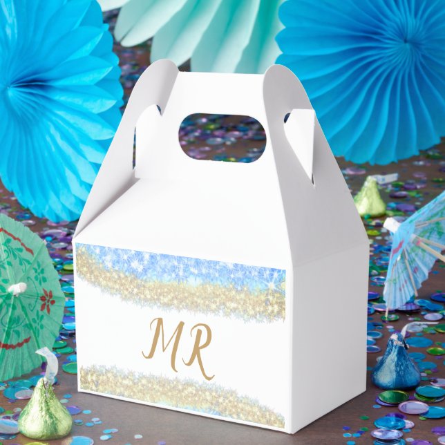 Caixinha De Lembrancinhas glitter dourado azul glitter glitter nome monogram (Festa)
