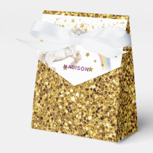 Caixinha De Lembrancinhas Glitter Dourado do Partido Unicórnio Personalizad