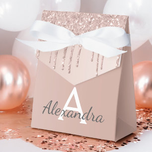 Caixinha De Lembrancinhas Glitter e Brilho em Dourado Rosa Monograma