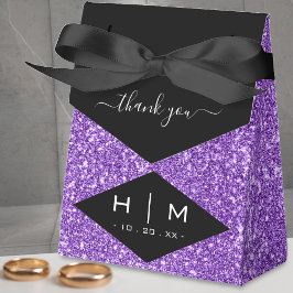 Caixinha De Lembrancinhas Glitter Negro e Roxo Chic Obrigado Casamento